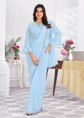 Blue Georgette Saree With Blouse Piece