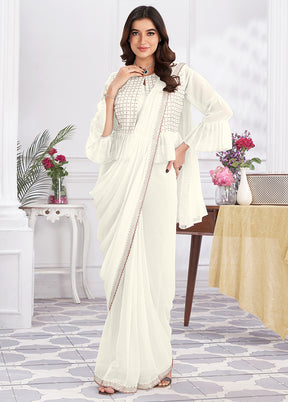 Cream Georgette Saree With Blouse Piece