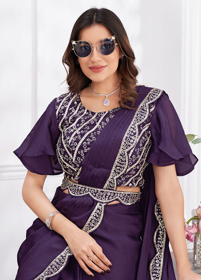 Purple Georgette Saree With Blouse Piece