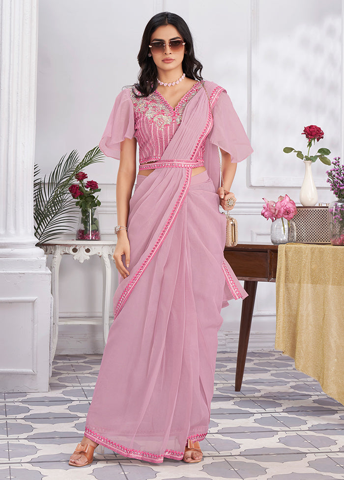 Pink Georgette Saree With Blouse Piece