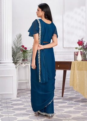 Blue Georgette Saree With Blouse Piece