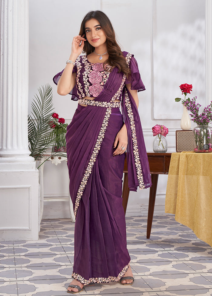 Purple Georgette Saree With Blouse Piece