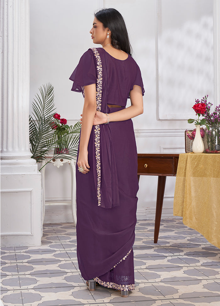 Purple Georgette Saree With Blouse Piece