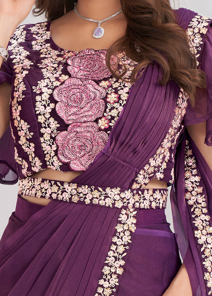 Purple Georgette Saree With Blouse Piece