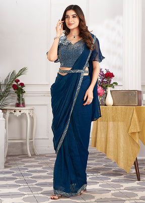 Blue Georgette Saree With Blouse Piece