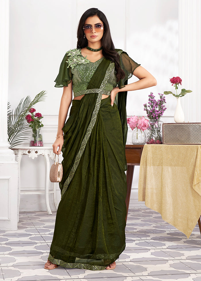 Olive Green Georgette Saree With Blouse Piece