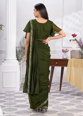 Olive Green Georgette Saree With Blouse Piece