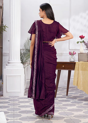 Wine Georgette Saree With Blouse Piece