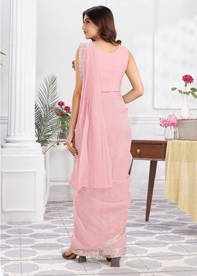 Pink Georgette Saree With Blouse Piece