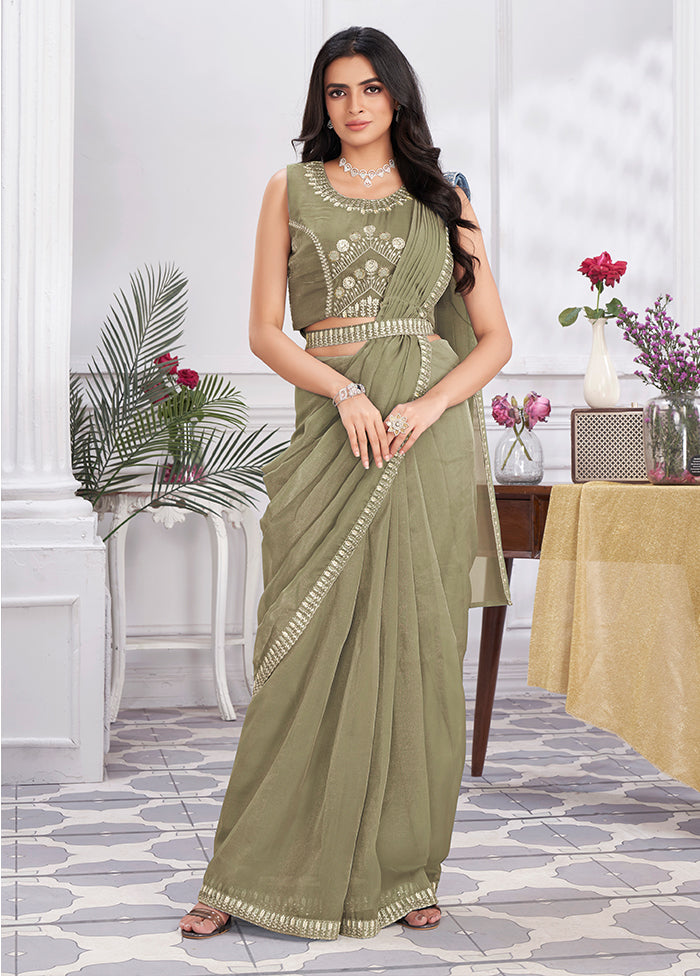 Cream Organza Saree With Blouse Piece