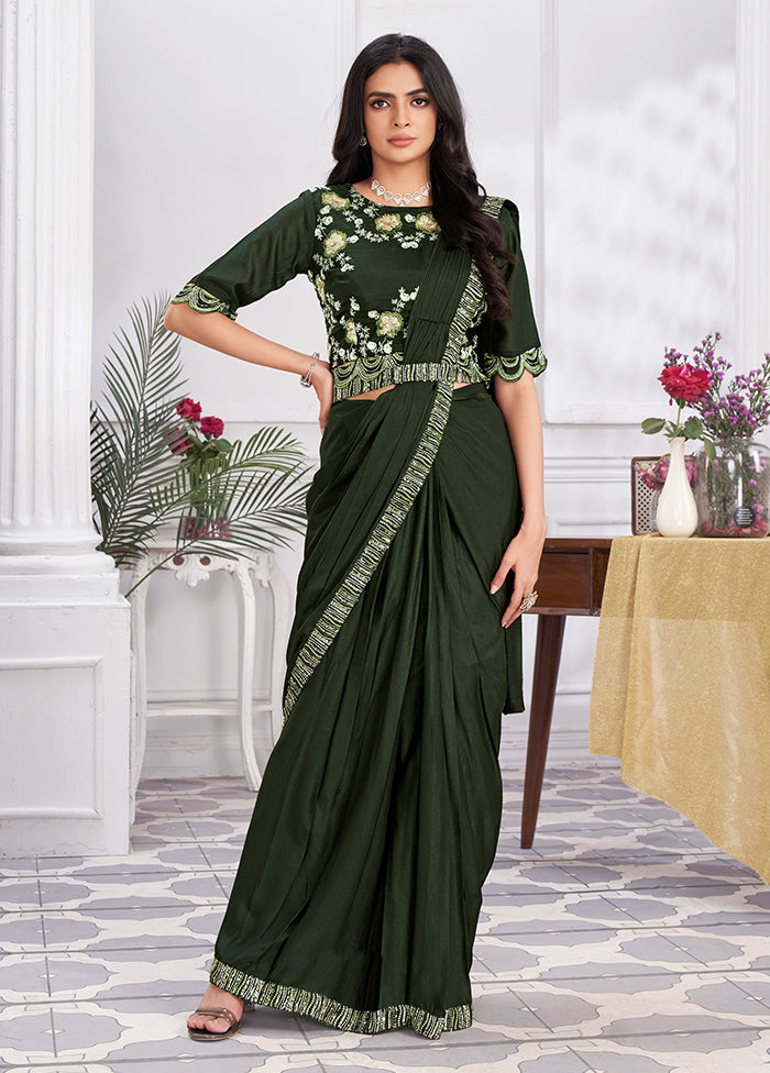 Olive Green Georgette Saree With Blouse Piece