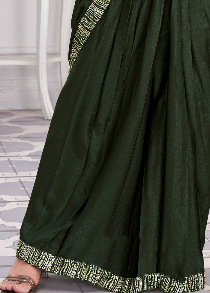 Olive Green Georgette Saree With Blouse Piece