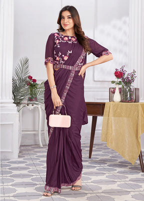 Wine Georgette Saree With Blouse Piece