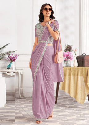 Mauve Satin Silk Saree With Blouse Piece