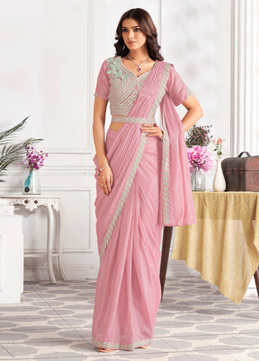 Pink Satin Silk Saree With Blouse Piece