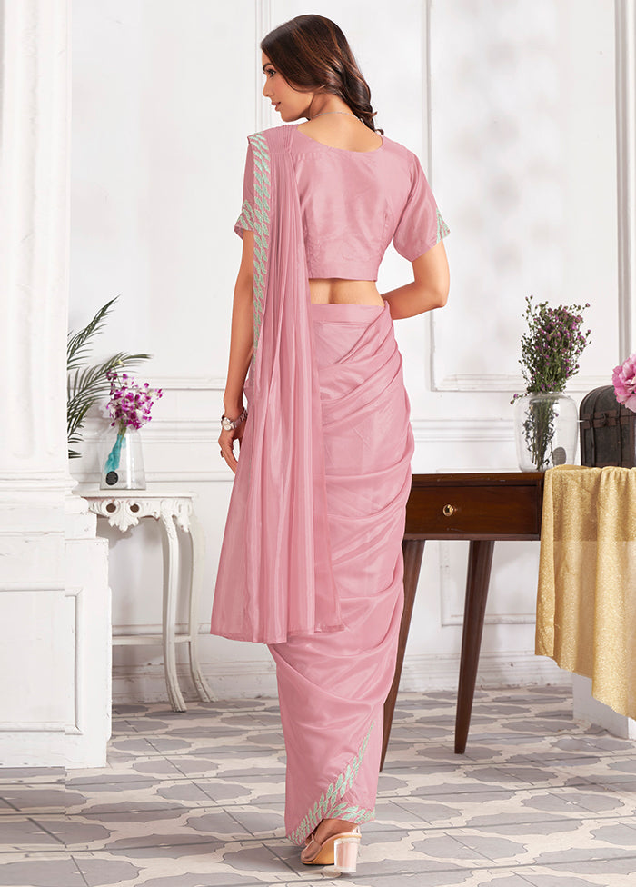 Pink Satin Silk Saree With Blouse Piece