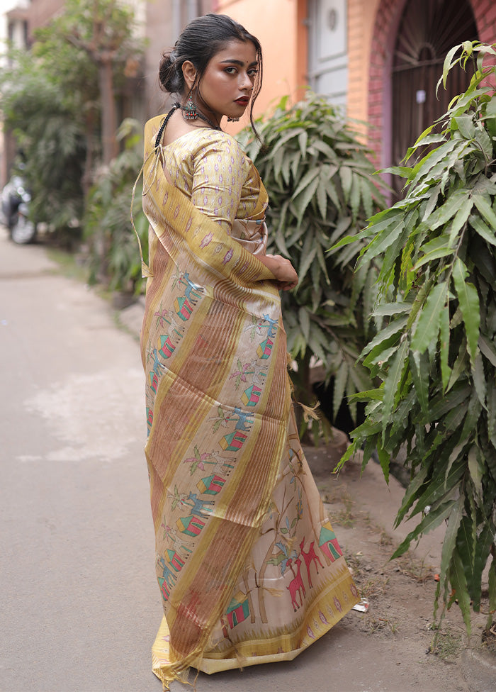 Yellow Tussar Silk Saree With Blouse Piece