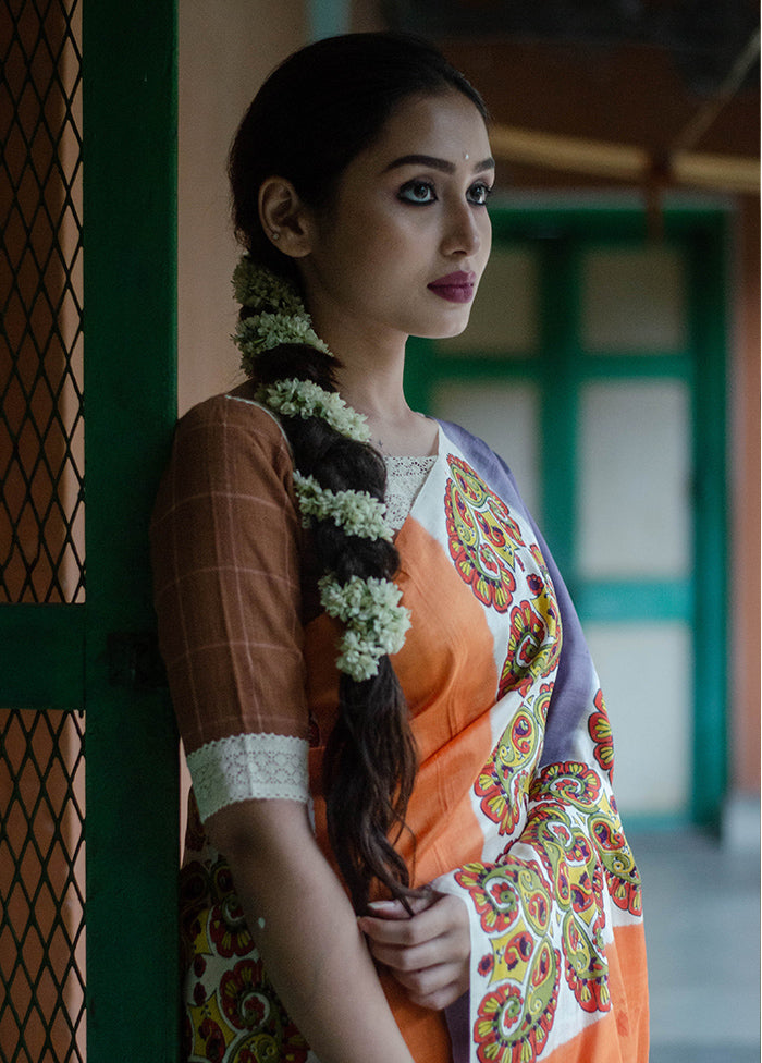 Orange Mulberry Silk Saree With Blouse Piece - Indian Silk House Agencies