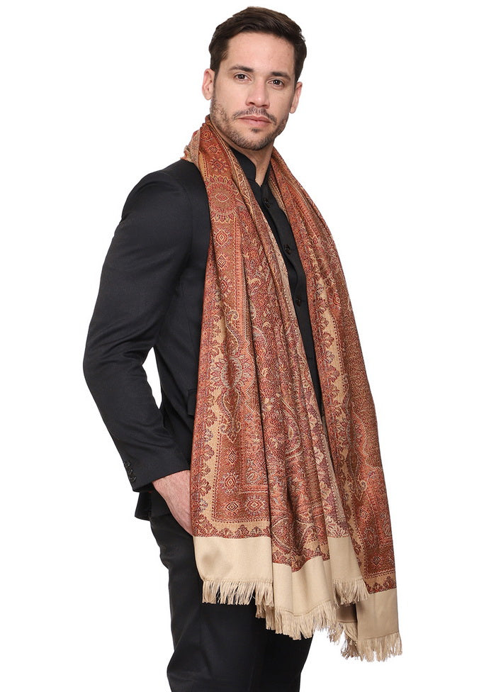 Beige Poly Wool Woven Shawl - Indian Silk House Agencies
