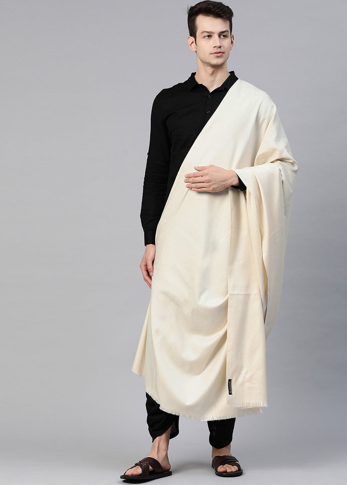 White Poly Wool Solid Shawl - Indian Silk House Agencies
