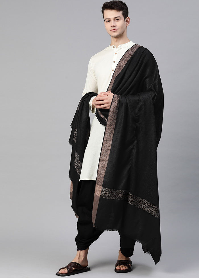 Black Poly Wool Woven Shawl - Indian Silk House Agencies