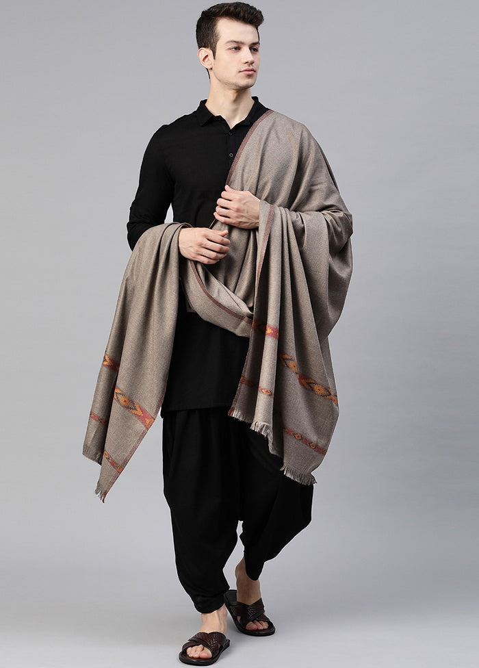 Dark Grey Poly Wool Woven Shawl - Indian Silk House Agencies