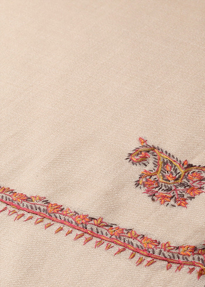 Beige Poly Wool Embroidered Shawl - Indian Silk House Agencies