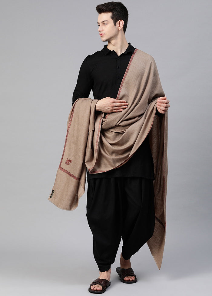 Dark Brown Poly Wool Embroidered Shawl - Indian Silk House Agencies