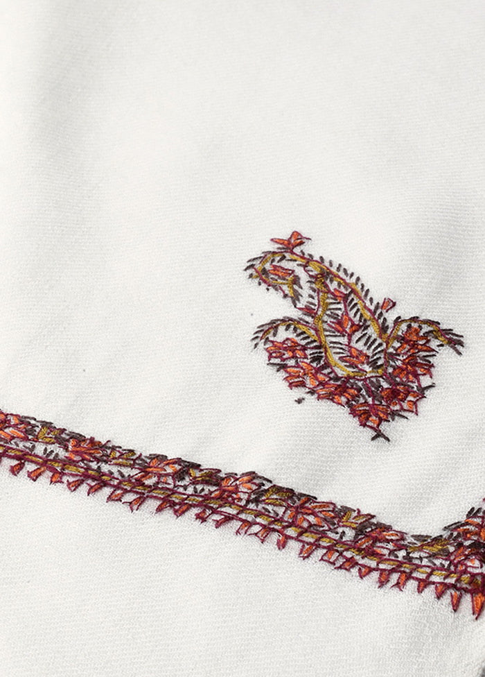 White Poly Wool Embroidered Shawl - Indian Silk House Agencies