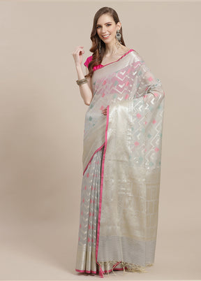 Grey Cotton Zari Saree Without Blouse Piece - Indian Silk House Agencies