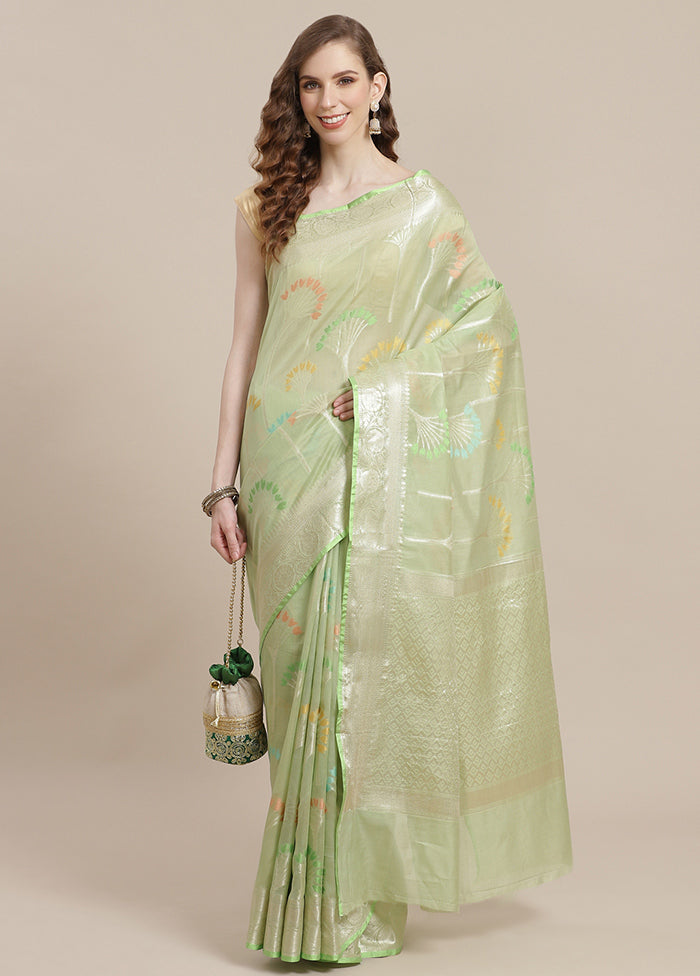 Green Cotton Zari Saree Without Blouse Piece - Indian Silk House Agencies