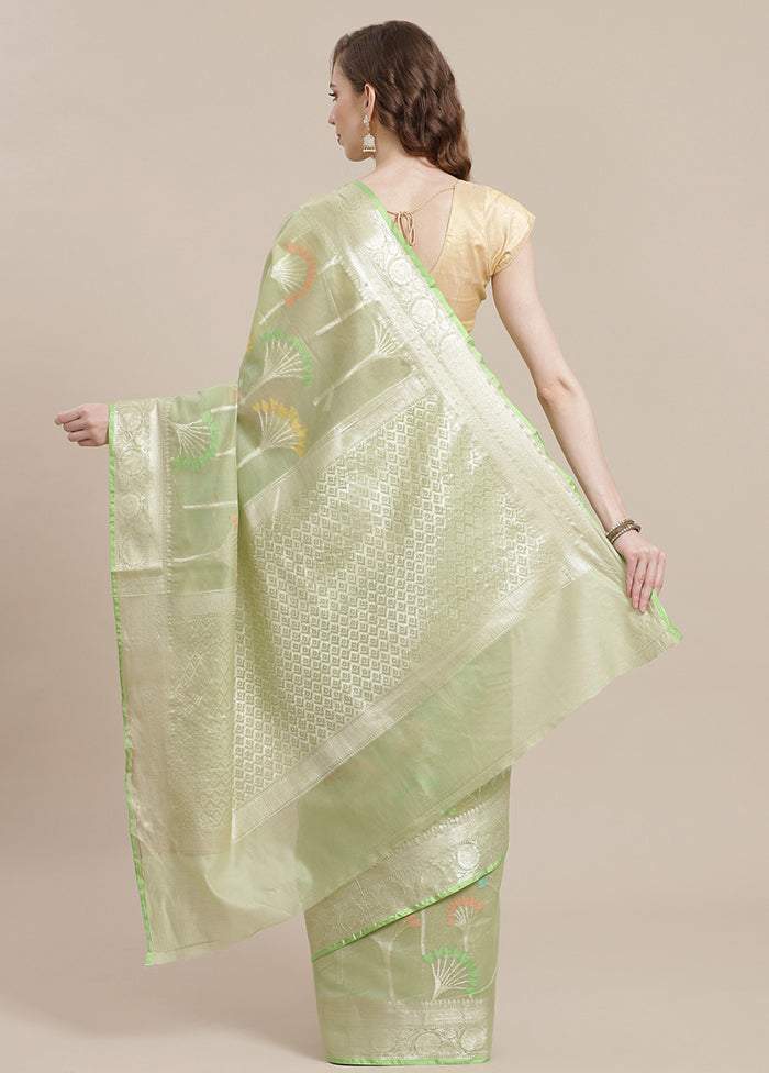 Green Cotton Zari Saree Without Blouse Piece - Indian Silk House Agencies