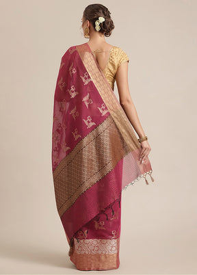 Magenta Cotton Zari Saree Without Blouse Piece - Indian Silk House Agencies