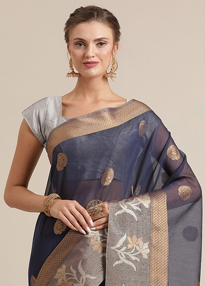 Blue Cotton Zari Saree Without Blouse Piece - Indian Silk House Agencies