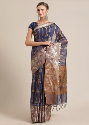 Blue Cotton Zari Saree Without Blouse Piece - Indian Silk House Agencies