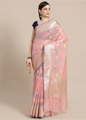 Pink Cotton Zari Saree Without Blouse Piece - Indian Silk House Agencies