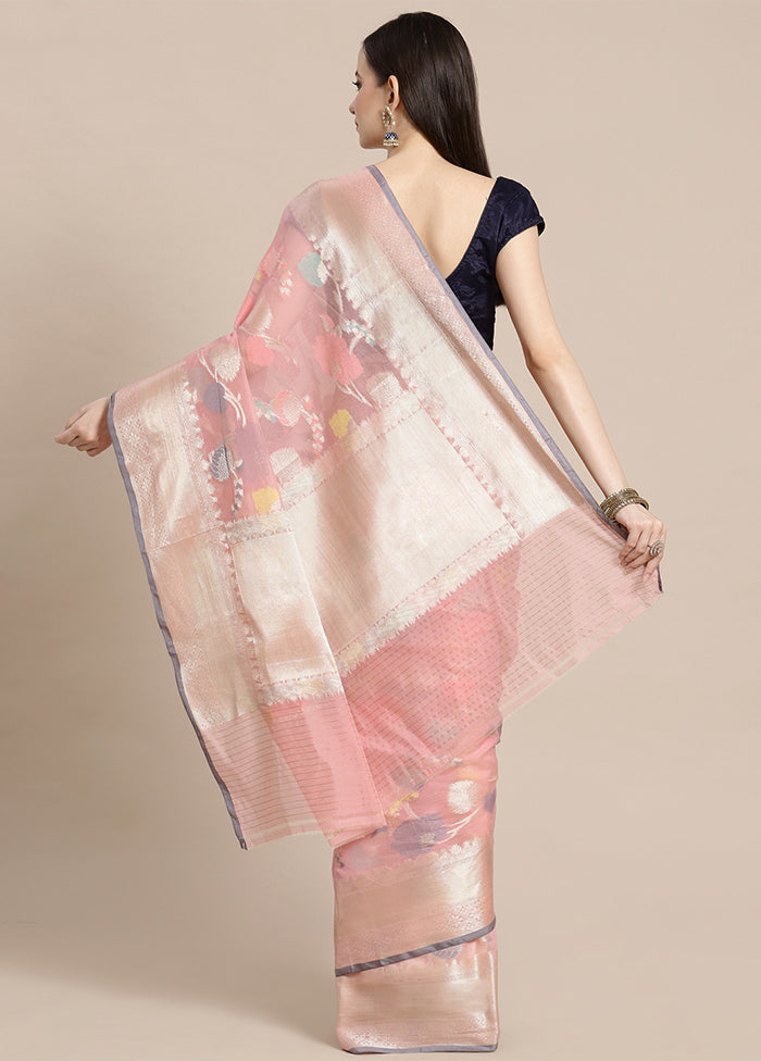 Pink Cotton Zari Saree Without Blouse Piece - Indian Silk House Agencies