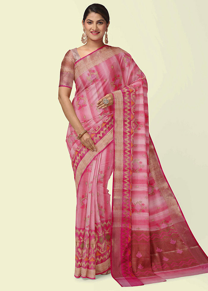 Pink Silk Zari Saree Without Blouse Piece - Indian Silk House Agencies