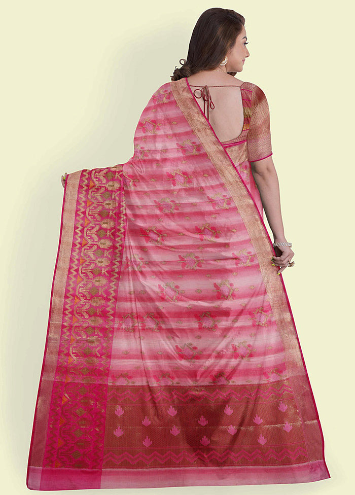 Pink Silk Zari Saree Without Blouse Piece - Indian Silk House Agencies