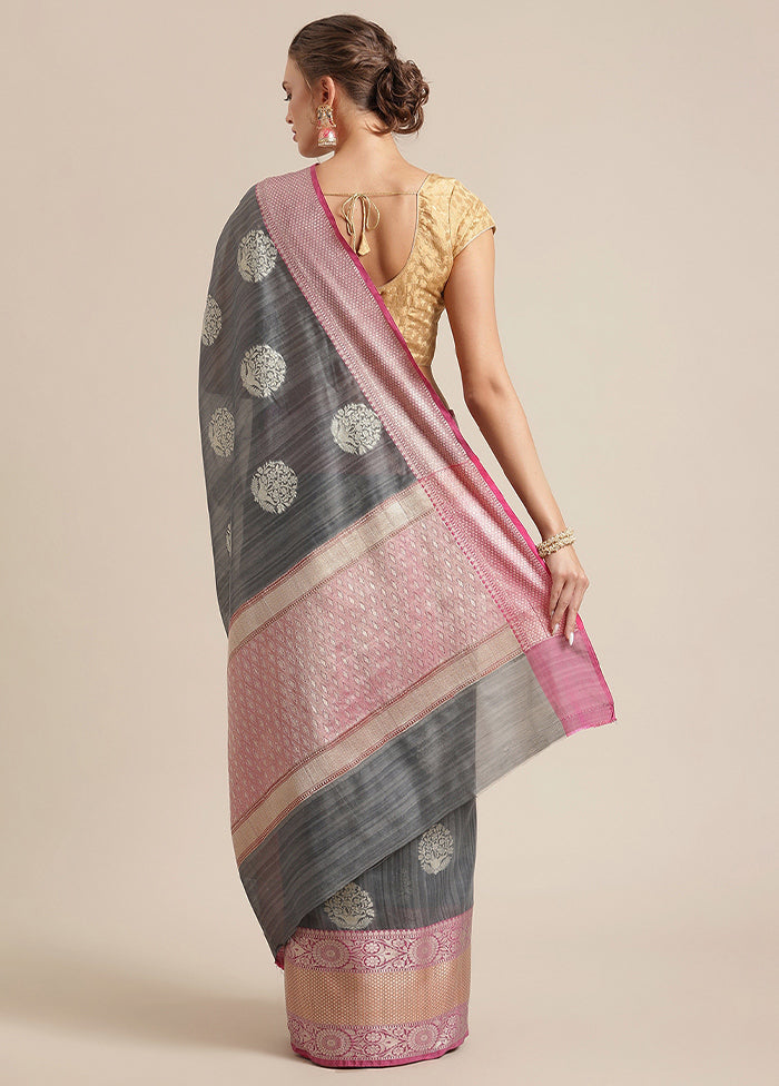 Grey Silk Zari Saree Without Blouse Piece