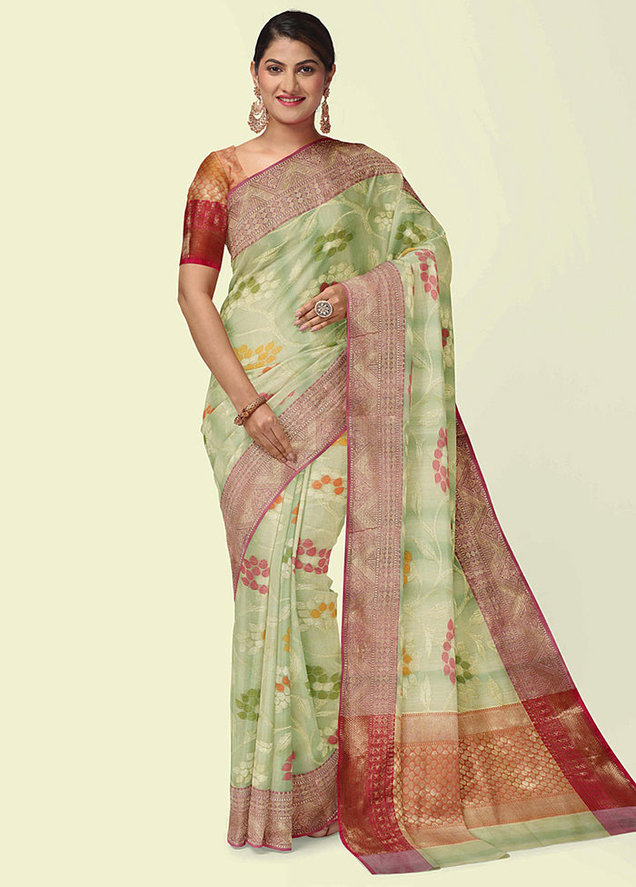 Sea Green Silk Zari Saree Without Blouse Piece