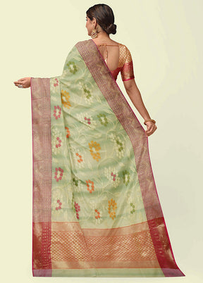 Sea Green Silk Zari Saree Without Blouse Piece