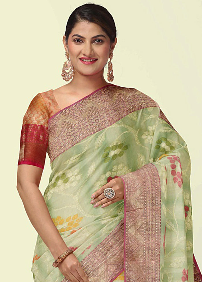 Sea Green Silk Zari Saree Without Blouse Piece