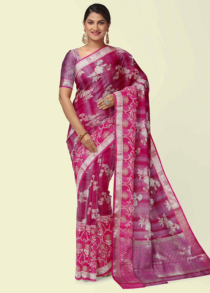 Magenta Silk Zari Saree Without Blouse Piece - Indian Silk House Agencies