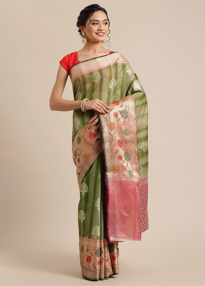 Green Silk Zari Saree Without Blouse Piece - Indian Silk House Agencies