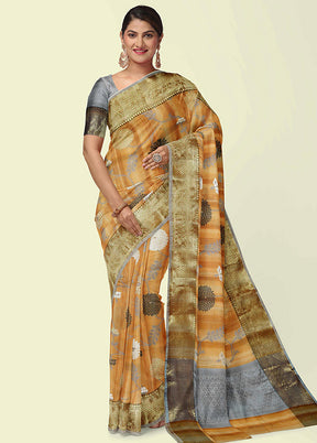 Brown Silk Zari Saree Without Blouse Piece - Indian Silk House Agencies