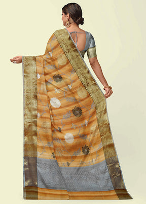 Brown Silk Zari Saree Without Blouse Piece