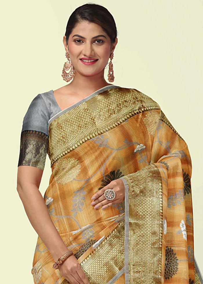 Brown Silk Zari Saree Without Blouse Piece - Indian Silk House Agencies