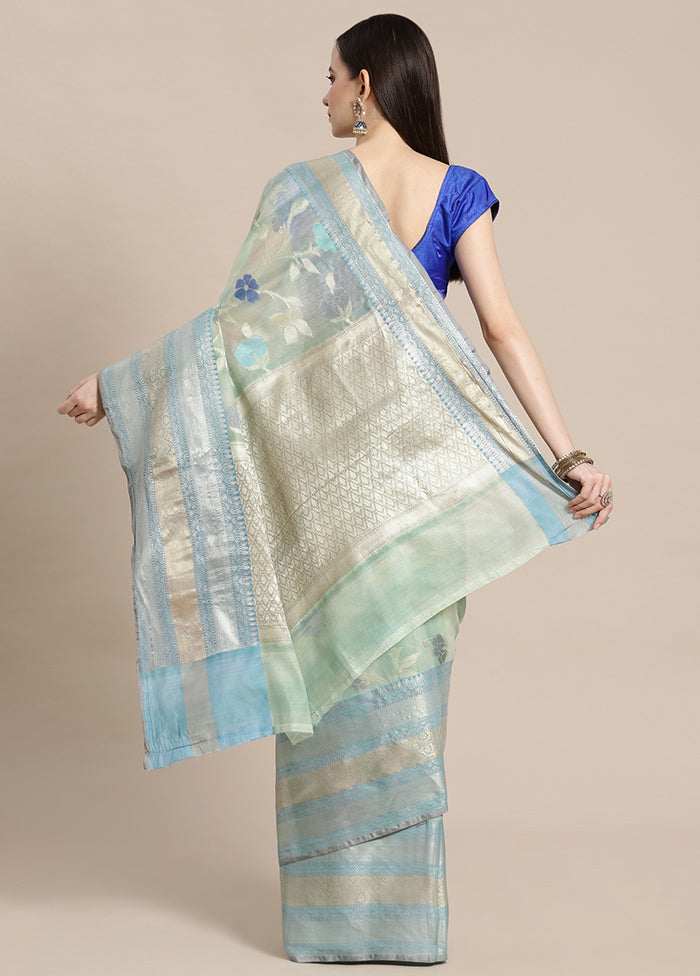 Turquoise Silk Zari Saree Without Blouse Piece
