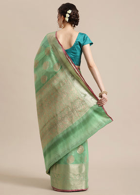 Green Silk Zari Saree Without Blouse Piece - Indian Silk House Agencies